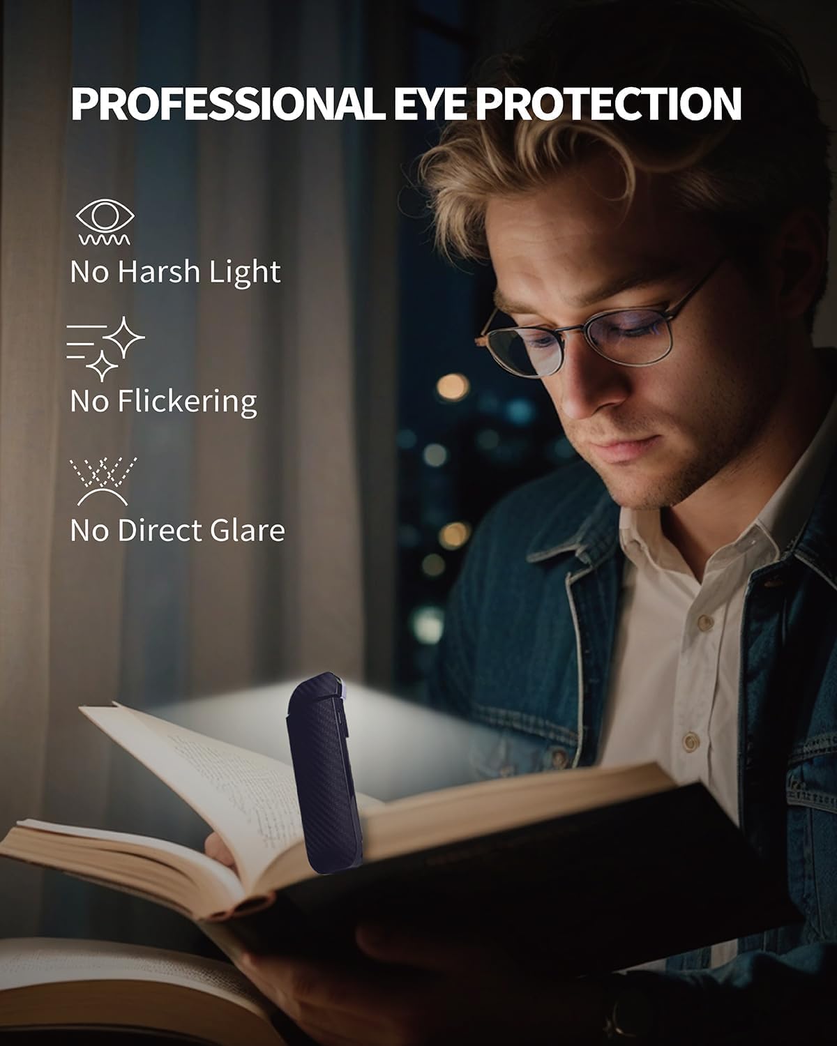 HEMONNKAM Book Reading Light, Rechargeable Clip on Booklight, Eye Caring 3 Color Temperatures & 5 Brightness Levels, Night Use for Bed, Long Lasting, Reading at Night in Bed, Romantic Purple