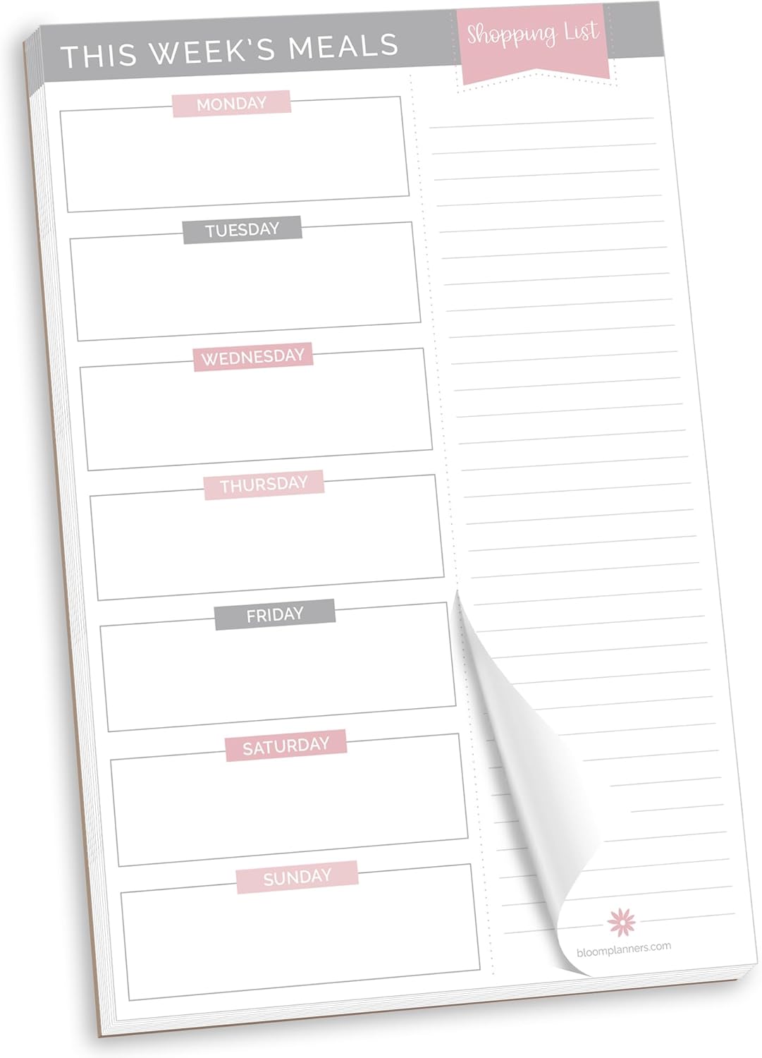 bloom daily planners Weekly Meal Planning Pad - Magnetic Hanging Refrigerator Menu Planner with Tear-Off Sheets & Perforated Grocery Shopping Lists - 6” x 9” (Pink Floral)
