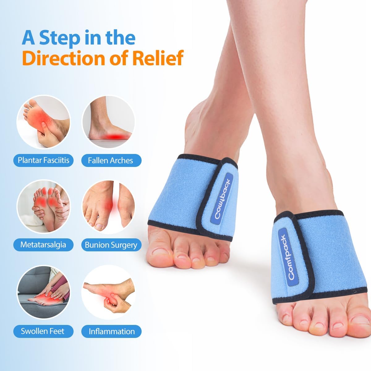 Comfpack Cold Therapy Wrap with 2 Packs for Pain Relief, Reusable Gel Ice Packs for Foot Plantar, Wrist, Ankle, Great for Sprains, Muscle Pain, Bruises, Injuries | Hot and Cold Ice Packs for Foot Plantar, Wrist, Ankle, Great for Sprains, Muscle Pain,