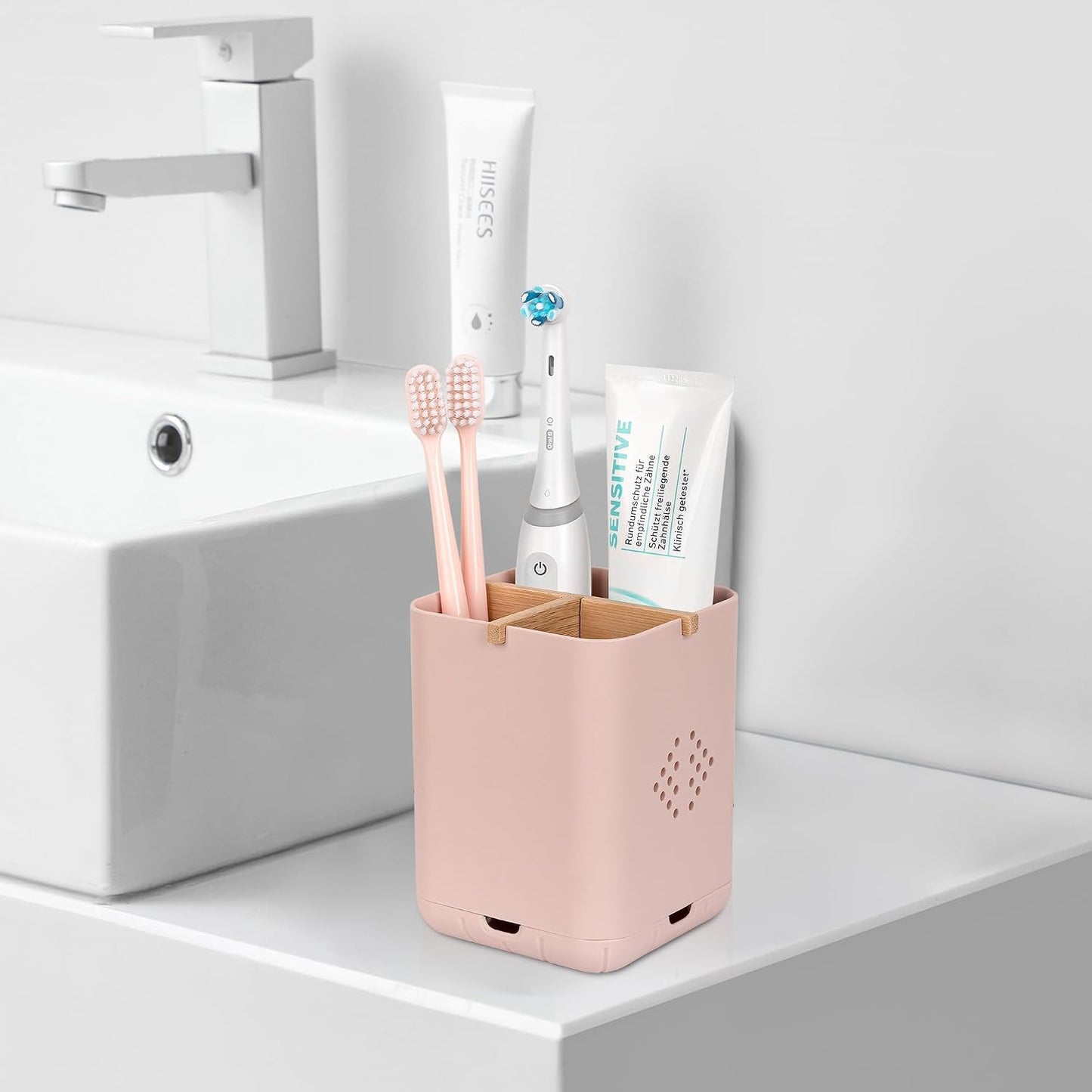 Toothbrush Holders for Bathrooms, Electric Toothbrush Holder, White | Toothbrush and Toothpaste Organizer for Bathroom Countertop, 3 Slot Vanity Storage