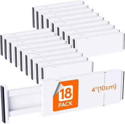 Lifewit 14 Pack Drawer Dividers for Clothes, 10.9-16" Adjustable Drawer Organizers, 4" High Plastic Expandable Drawer Separators in Bedroom/Office/Bathroom/Kitchen Storage, White | 14 Pack 11-17" Expandable White Plastic Drawer Separator for Dresser,