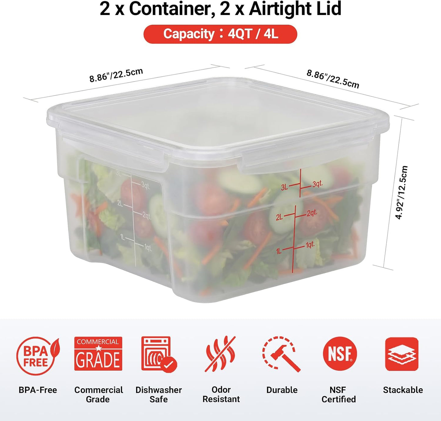 2 Pack 18 QT BPA-Free Translucent Polypropylene Airtight Food Storage Containers, Labeling Area, Stackable Bulk Storage for Flour, Rice, Sugar & Pet Food