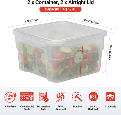 2 Pack 18 QT BPA-Free Translucent Polypropylene Airtight Food Storage Containers, Labeling Area, Stackable Bulk Storage for Flour, Rice, Sugar & Pet Food