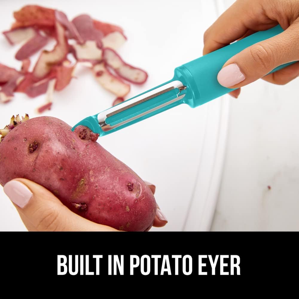 GORILLA GRIP® Patented BPA-Free Vegetable Peeler, Extra Sharp Swivel Stainless Steel Blades with Guard, Comfortable Soft Handle, Easily Peel Carrots or Fruit, Potato Eye Remover, Dishwasher Safe, Mint