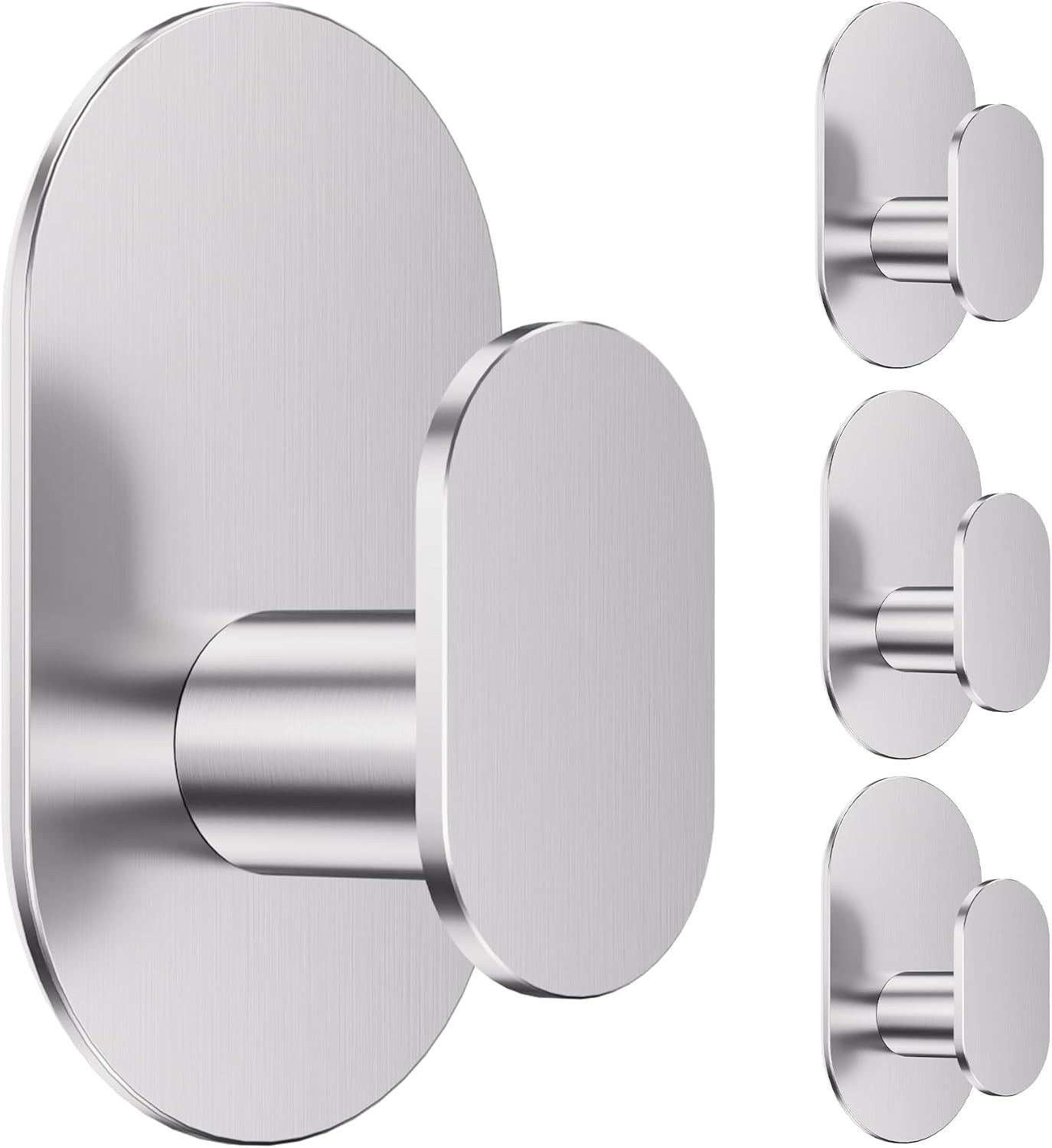 Aikzik Adhesive Towel Hooks - 4 Pack 26LB Extra Strong Heavy Duty Wall Hooks for Bathroom/Shower Door Hanging Coat, Robe, Towel, Dogs' Leads and Collars (Matte Black, Stainless Steel)