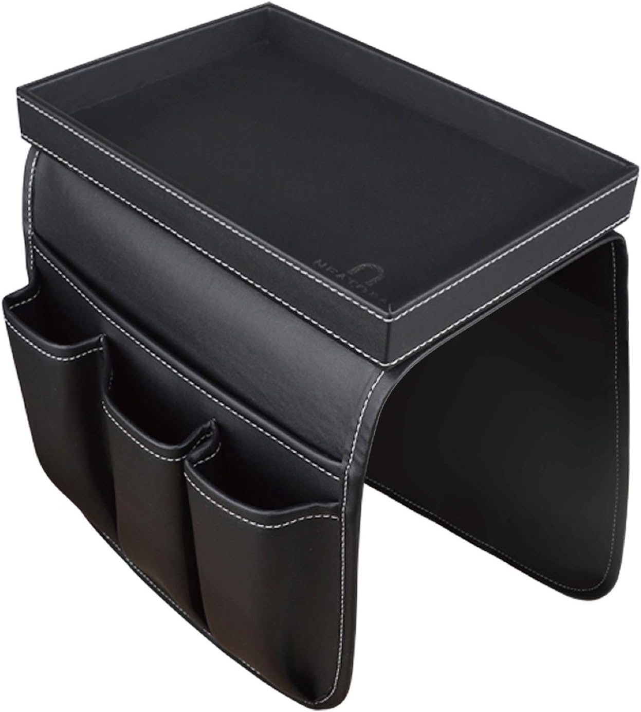 NEATOPA Couch Remote Caddy Control Holder Sofa Organizer with Detachable Wooden Snack Tray for Recliner Mattresses Chair Armrests with 4 Slots - 1 Large Pockets and 3 Small Pockets (Brown)