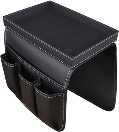NEATOPA Couch Remote Caddy Control Holder Sofa Organizer with Detachable Wooden Snack Tray for Recliner Mattresses Chair Armrests with 4 Slots - 1 Large Pockets and 3 Small Pockets (Brown)