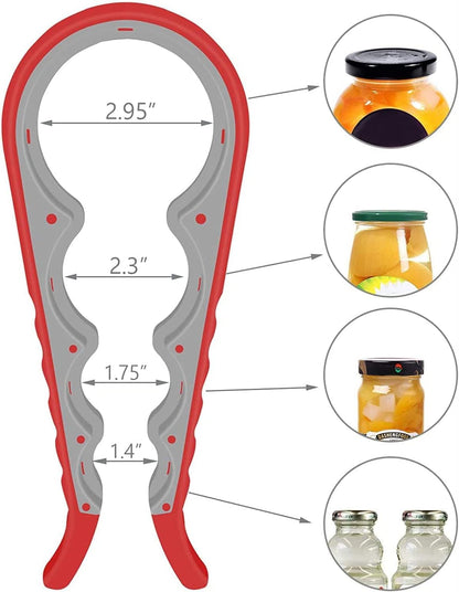 Jar Opener Bottle Opener for Weak Hands, 5 in 1 Multi Function Can Opener Bottle Opener Kit with Silicone Handle Easy to Use for Children, Elderly and Arthritis Sufferers, Red