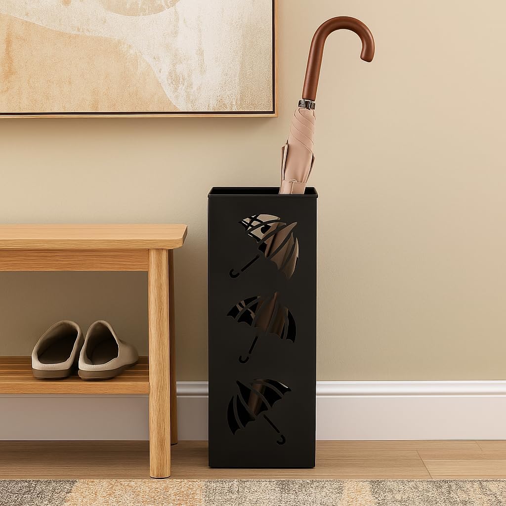 Okllen Metal Umbrella Holder, Square Umbrella Stand Rack for Entryway, 6.3" x 6.3" x 16.5", Black