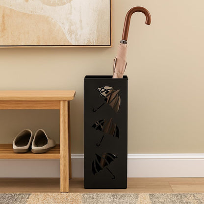 Okllen Metal Umbrella Holder, Square Umbrella Stand Rack for Entryway, 6.3" x 6.3" x 16.5", Black