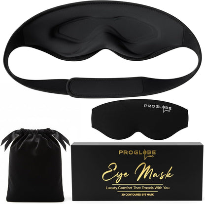 Proglobe Luxe Luxury Sleep Mask for Back & Side Sleepers, 100% Light Blocking 3D Eye Mask with Zero Pressure Eye Cups, Lash-Friendly, Soft Breathable Night Mask for Travel & Naps, Black