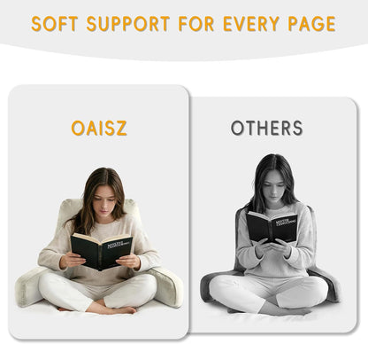 OAISZ Reading Pillow for Sitting in Bed with Shredded Memory Foam, Grey | 19-Inch Back Pillow for Sitting Up in Bed, Extended Arms, Side Pockets, Supportive Adjustable Pillow Removable Washable Cover