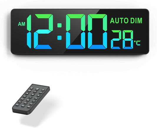REACHER 16.5" Large Digital Wall Timer Clock with Countdown for Classroom | Auto dimmer, temperature, Remote Control, Colorful LED wall clock for teacher, school, home decor, kitchen, gym, living room