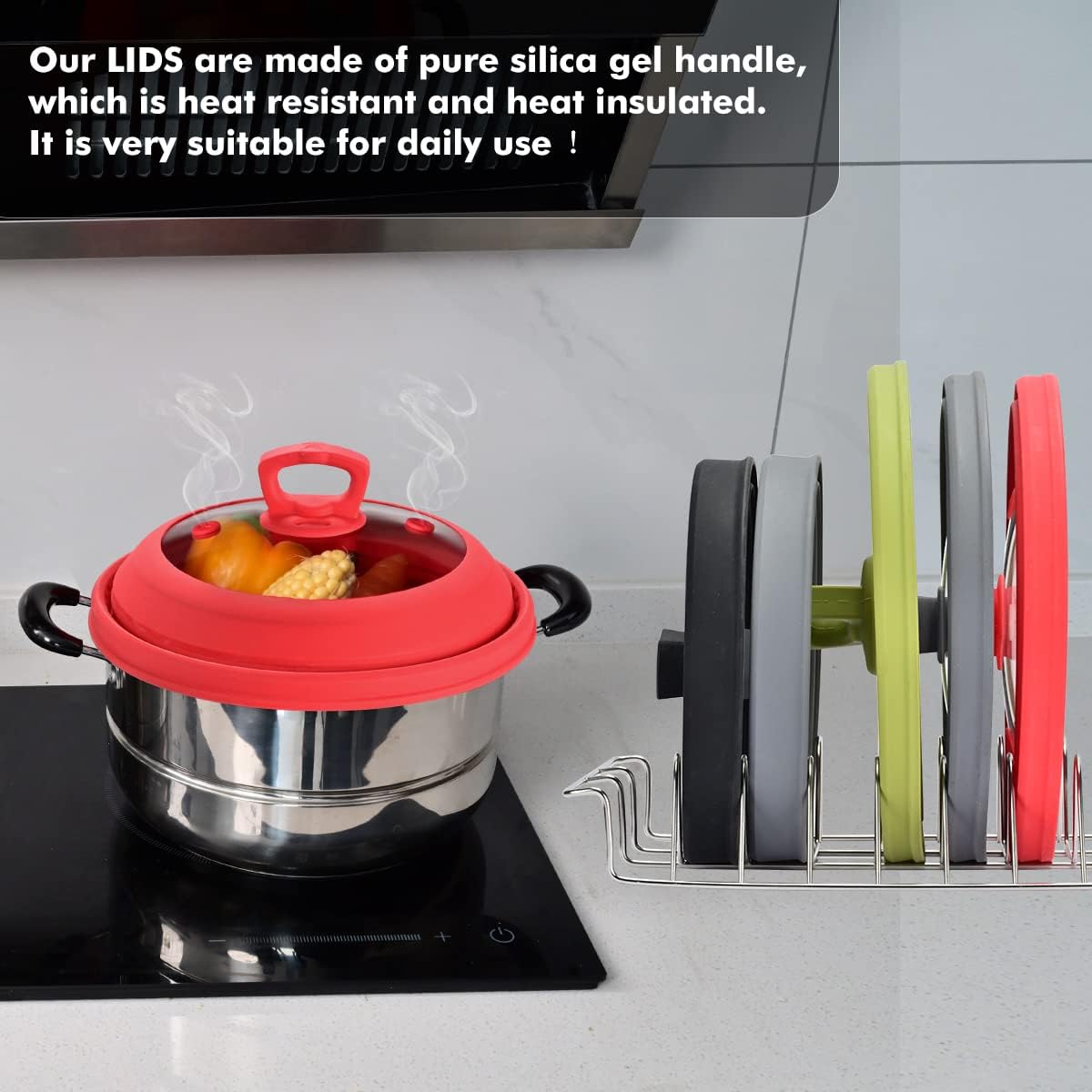Microwave Splatter Cover Vented Glass Splatter Guard Lid with Collapsible Silicone for Food as Pot Cover Plate 10.8 inch for 6 7 8 9 10 inch Plate Bowl