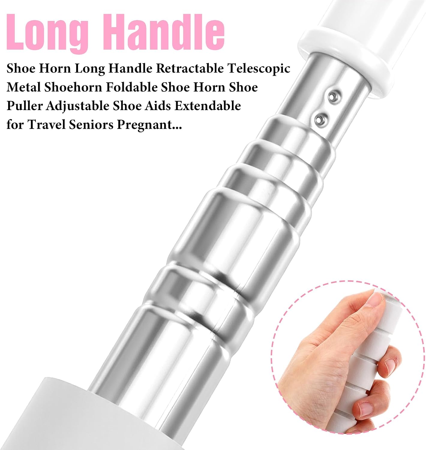 2 Pack Shoe Horn Long Handle, Metal Telescopic Foldable Shoehorn | Retractable Extended Boot Horn for Cowboy Boots, Travel Shoe Helper for Seniors/Pregnant Women
