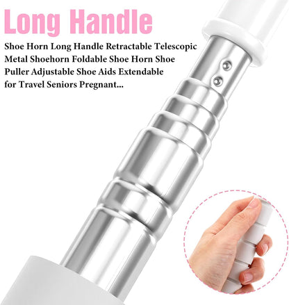 2 Pack Shoe Horn Long Handle, Metal Telescopic Foldable Shoehorn | Retractable Extended Boot Horn for Cowboy Boots, Travel Shoe Helper for Seniors/Pregnant Women