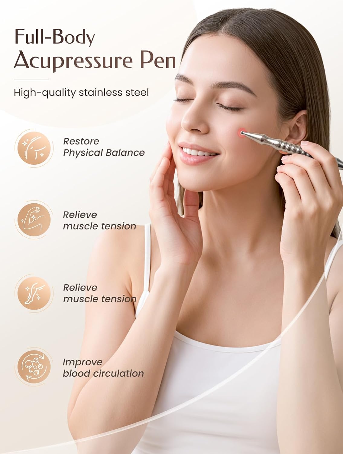 Acupuncture Pen, Premium Stainless Steel Acupressure Pen for Muscle Tension Pain Relief, Trigger Point Massage Pen Manual Reflexology Tool