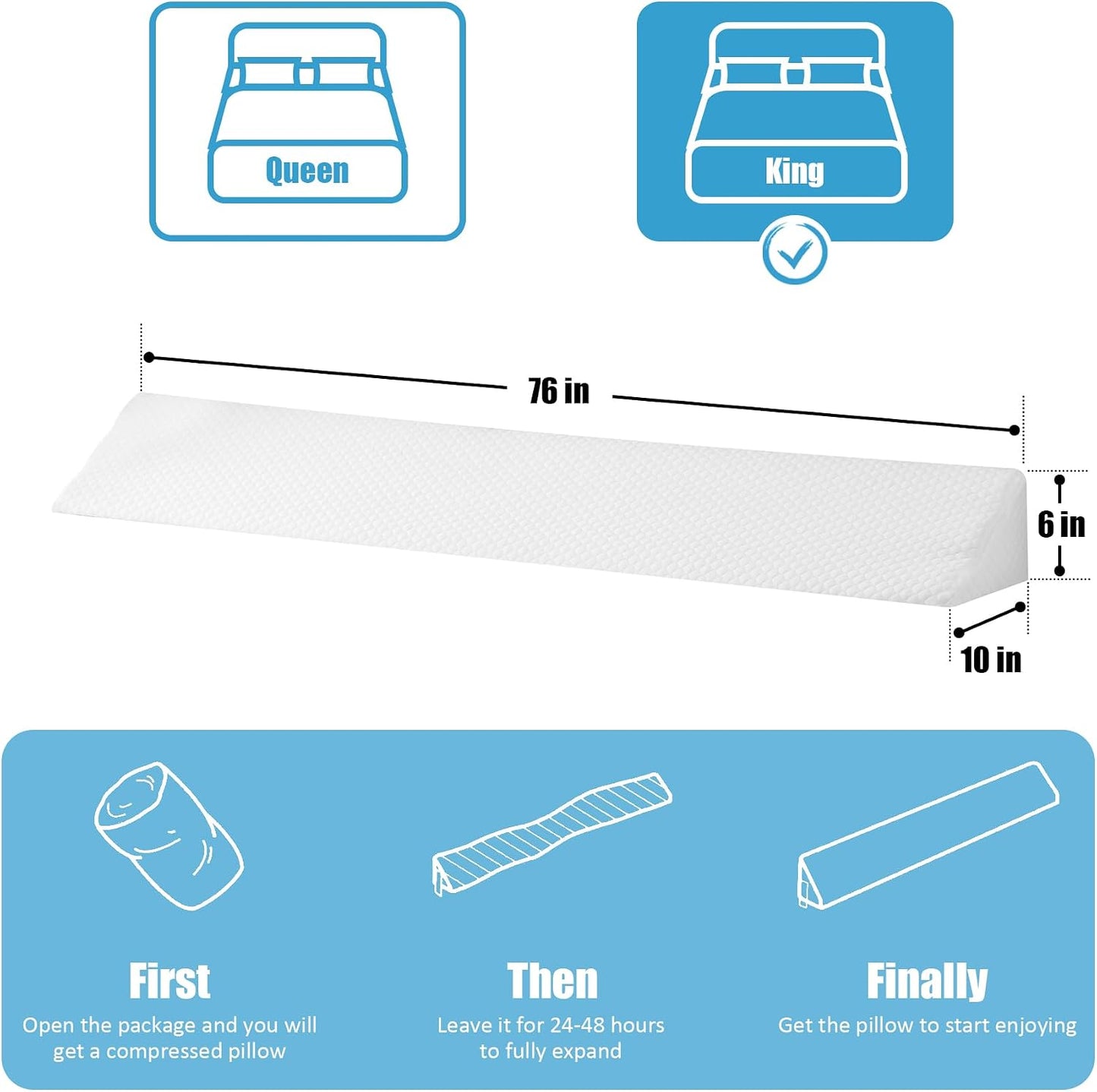 MEGCXIT King Bed Wedge Pillow for Headboard, 76"×10"×6", White | Bed Gap Filler, Triangle Pillow Wedge for Headboard Gap, Bolster Pillows for Beds, Anti-Slip Mattress Wedge Gap Filler