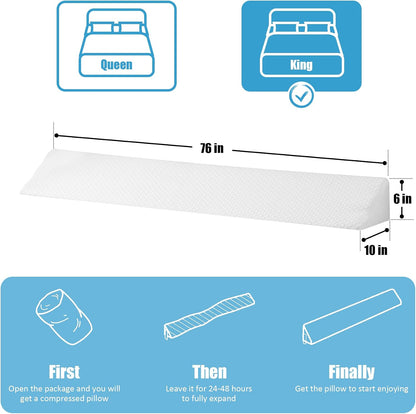 MEGCXIT King Bed Wedge Pillow for Headboard, 76"×10"×6", White | Bed Gap Filler, Triangle Pillow Wedge for Headboard Gap, Bolster Pillows for Beds, Anti-Slip Mattress Wedge Gap Filler