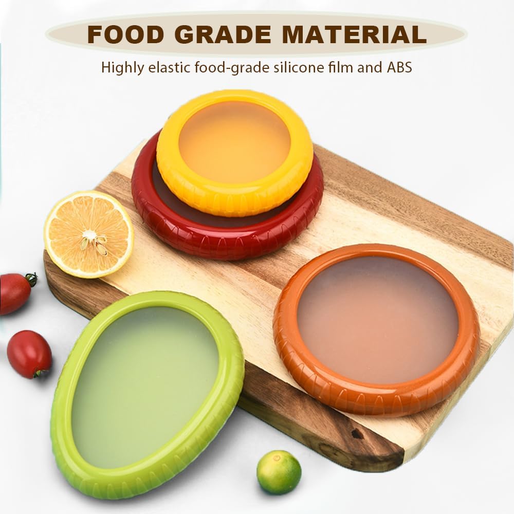 Set of 4 Reusable Storage Containers Avocado Saver Onion Keeper Tomato Holder Fruit Saver Fruit Organizer Soft Shell Food Container for Fridge Keep Fresh