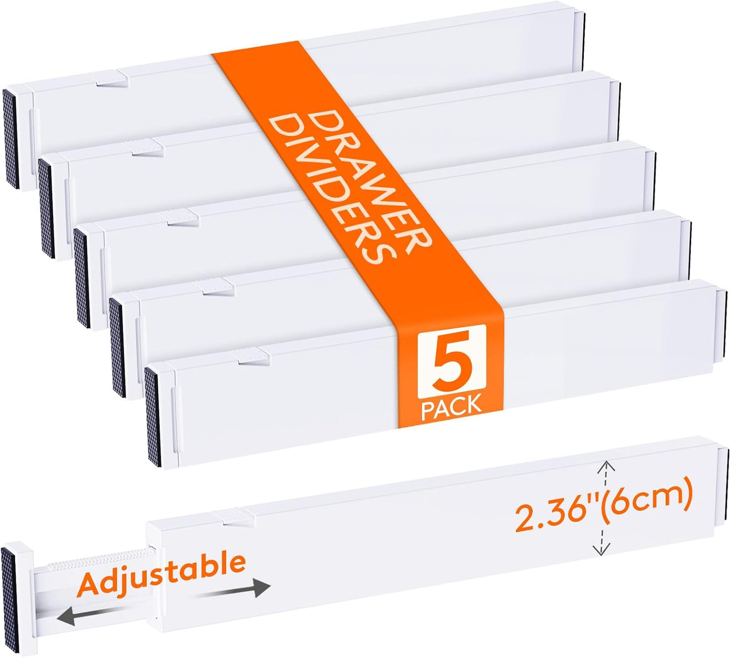 Lifewit 5 Pack Upgrade Drawer Dividers for Clothes, 4" High 11"-17" Adjustable Dresser Drawer Organizers, Expandable White Plastic Drawer Separators for Kitchen, Nursery, Office Organization & Storage | 5 Pack 11"-17" Expandable White Plastic Drawer