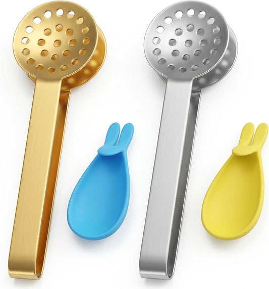 4Pcs Tea Bag Squeezer, Stainless Steel Tea Tongs with Rabbit Te a Bags Hangers, Teas Bag Dispenser Strainers Filters, Te a Bags Tongs For Gripping Loosing Ice Sugar Lemon Slice