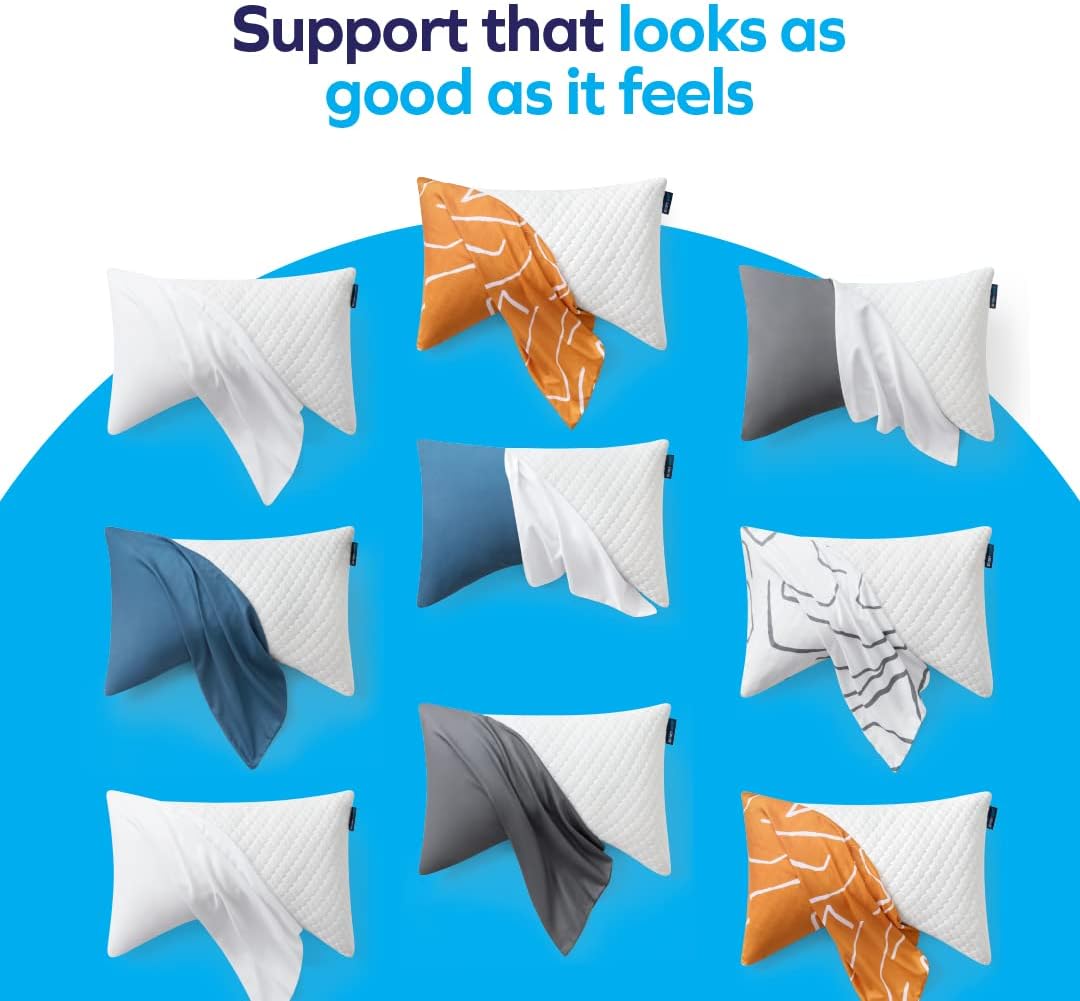 Sidney Sleep Adjustable Curved Pillows for Neck and Shoulder Support with Extra Shredded Fill - Cervical Contour Pillow for Side and Back Sleepers - Queen Size 19" x 29" CertiPUR-US Certified (White)