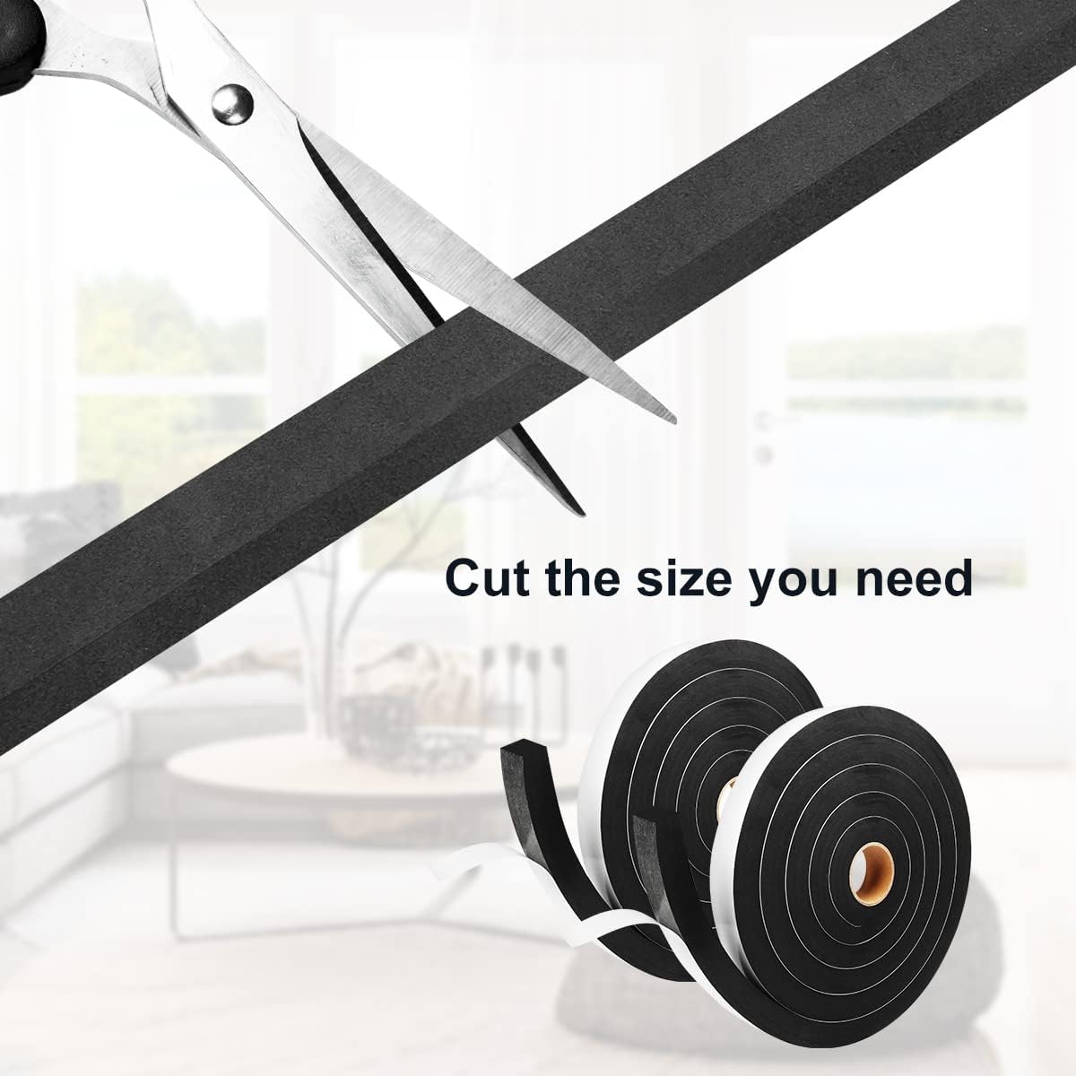 2 Rolls Foam Seal Tape for Door Window Insulation, Soundproof and Shockproof Foam Adhensive Strip, 3/8" Wx3/16 T Single Sided Foam Tape, Cold Air and Draft Closed Cell Seal Strip,Total 32FT