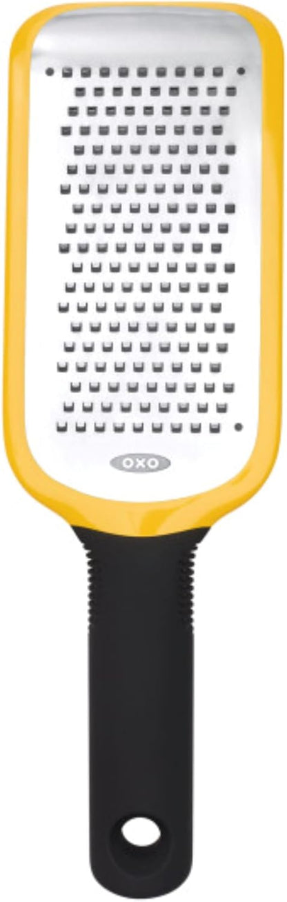 OXO Good Grips Etched Coarse Grater with Handle, Orange | Coarse Kitchen Grater, Sharp Etched Teeth, Non-Slip Handle, Hard Cheese, Vegetables, Chocolate, Easy Grip