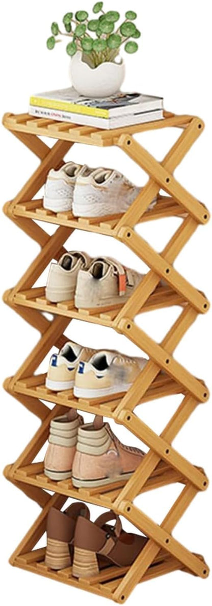 YYW Bamboo Shoe Rack for Entryway, Foldable Free Standing for Closet | Installation-Free Vertical Shoe Racks, Shoe Shelf for Living Room Bedroom, Easy To Assemble, Tawny 5 Layers