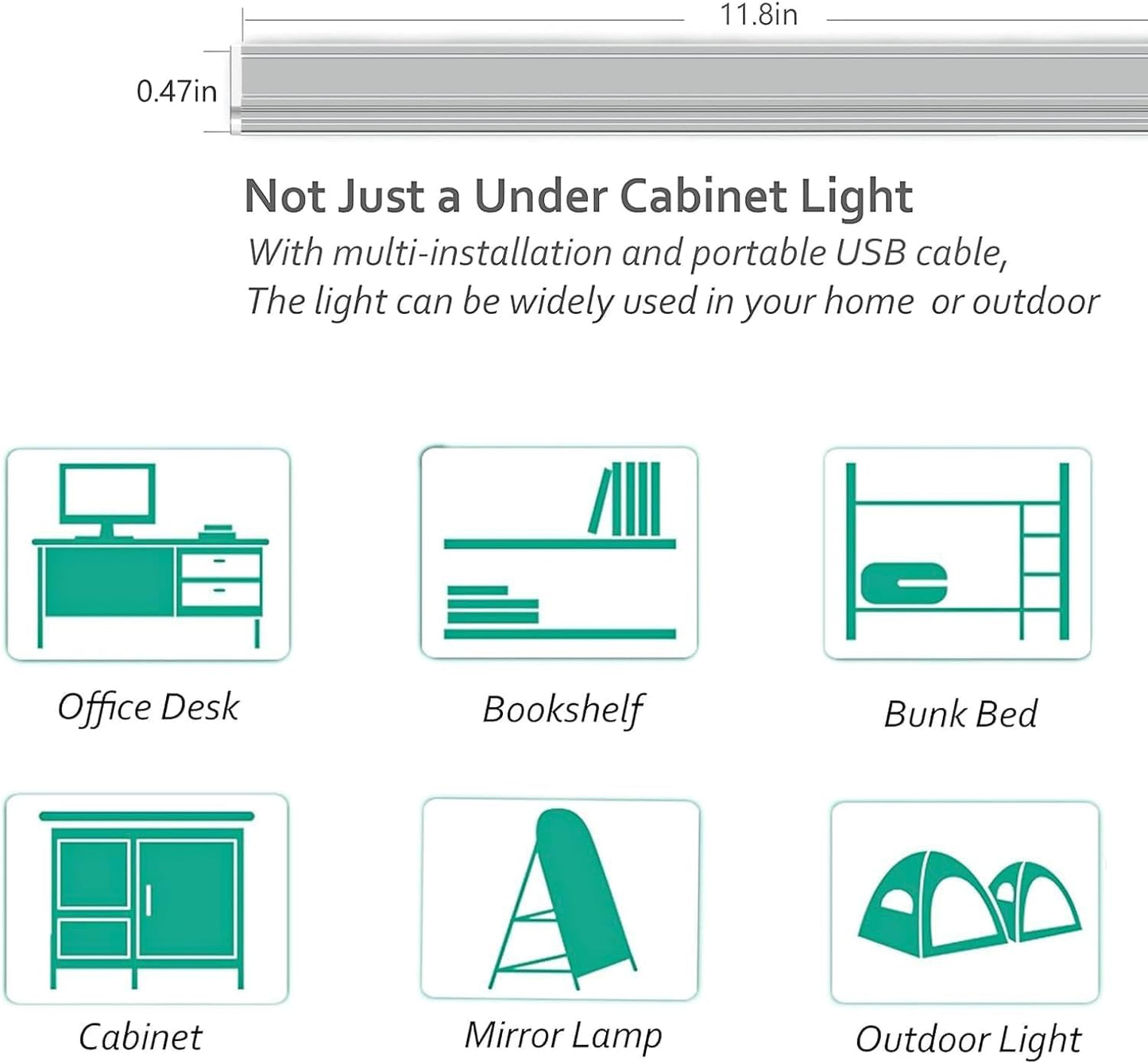 ASOKO Motion Sensor Dimmable Led Under Cabinet Light, 12" Cool White | ASOKO Motion Sensor Dimmable Led Under Cabinet Light, 12" Plug in Cool White 6000K Bar for Kitchen Counter Closet