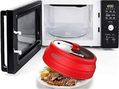 Collapsible Microwave Cover for Food - Silicone and Glass Splatter Guard Lid for 6-12 inch Plates & Bowls, Dishwasher Safe, Heat Resistant, BPA-Free, Black