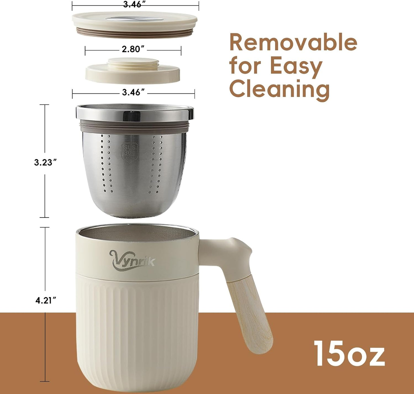 Tea Infuser Cup Doubles As Insulated Coffee Mug, Tea Cup With Lid And Handles, Removable Stainless Steel Tea Strainers For Loose Tea (Black)