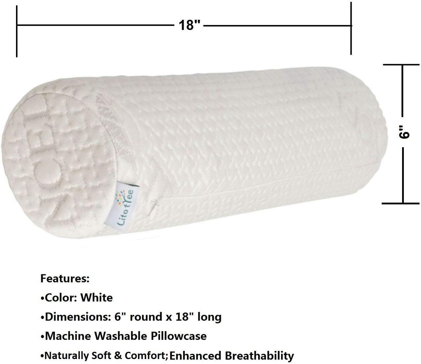 Comfort Memory Foam Neck Roll and Cervical Bolster Round Pillow with Removable Washable Soft Cover for Spine and Neck Back Lumbar Leg Vertebra Support (18x6 inch Pillow)