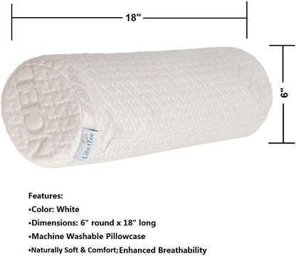Comfort Memory Foam Neck Roll and Cervical Bolster Round Pillow with Removable Washable Soft Cover for Spine and Neck Back Lumbar Leg Vertebra Support (18x6 inch Pillow)
