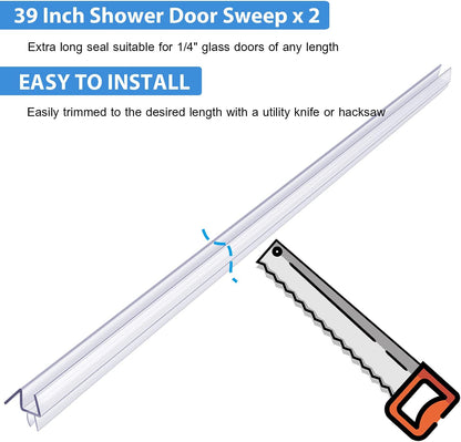 2-Pack Butecare Frameless Shower Door Bottom Seal for Glass Doors – Stop Shower Leaks and Create a Water Barrier (3/8” x 39”)