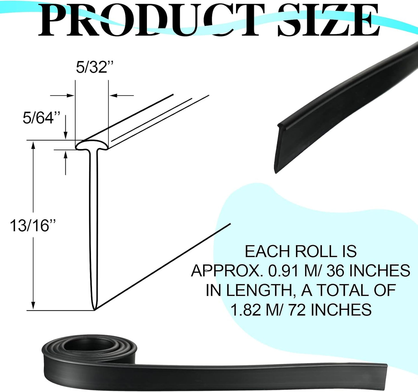 Tondiamo 72 Inch Black Shower Door Rubber Sweep Bottom Seal Strip Rubber Shower Door Seal Strip Waterproof Trim for Home Bathroom