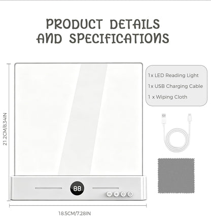 LED Book Light and Night Light, 3 Color Temperatures & Stepless Dimming | Large Eye-Caring Clear Flat, USB Rechargeable, Reading in Bed at Night for Book Lovers, Students (8.4" x 7.3")