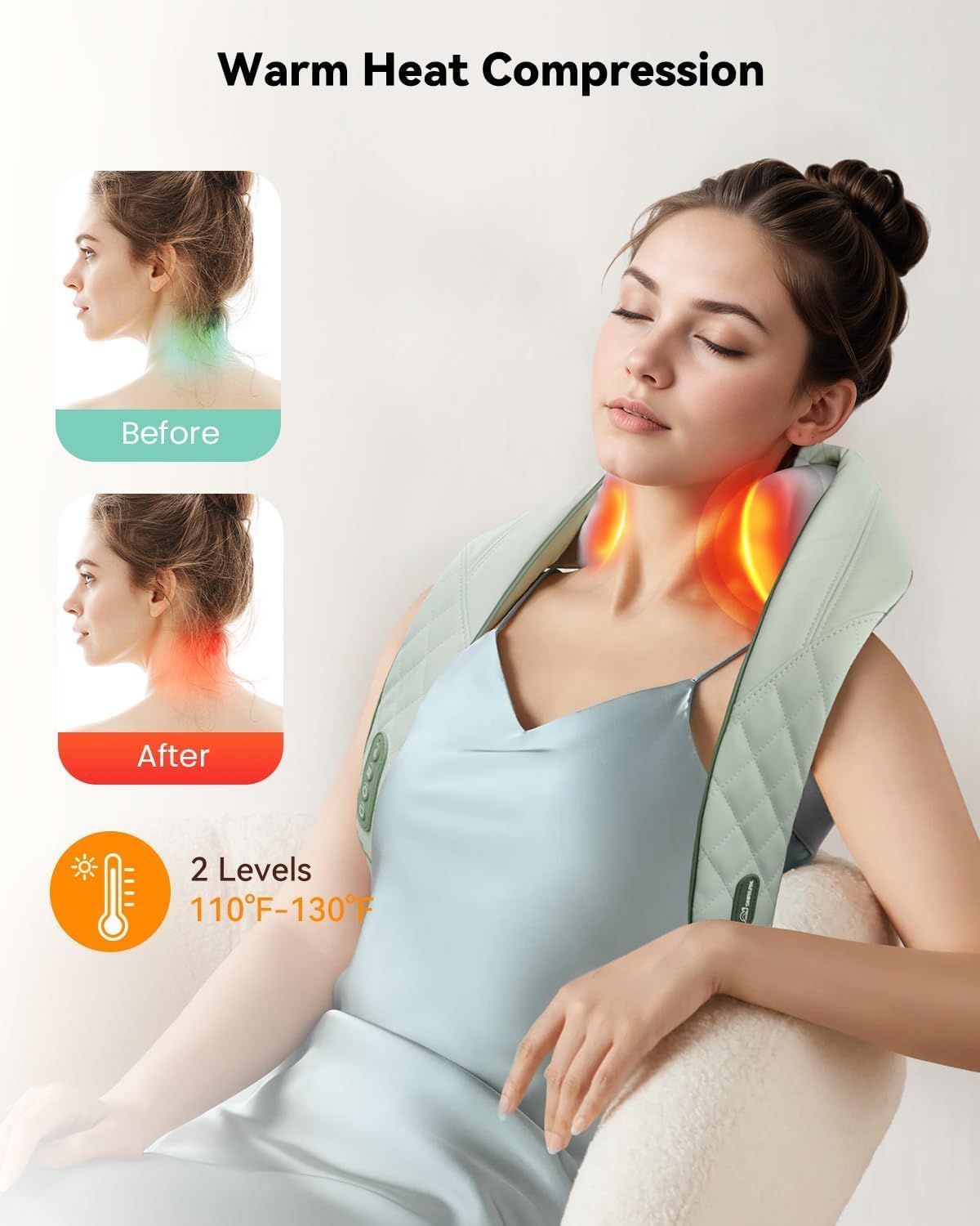 Snailax Cordless Neck & Shoulder Massager with Kneading, Heat, USB-C