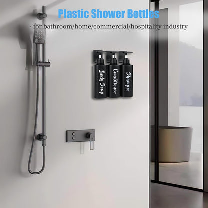 AUMIO 16.9oz Shampoo Dispenser for Shower Wall 3 Chamber, Drill Free Shampoo and Conditioner Dispenser with 6 Waterproof Labels, Wall Mounted Shower Soap Dispenser Shampoo Bottles for Home Bathroom