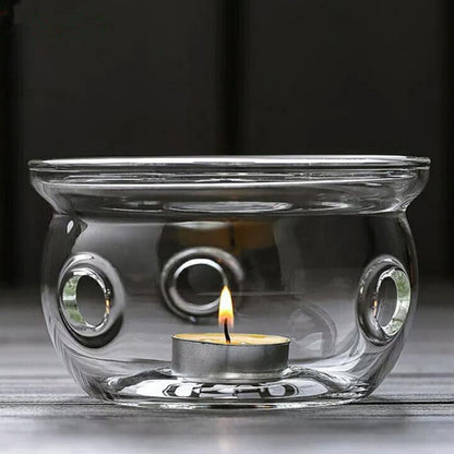 TIDTALEO Glass Teapot Warmer and Coffee Warmer Set, High Borosilicate Glass with Round and Heart-Shaped Heating Bases, 2pcs Tea Accessory for Home and Office Use