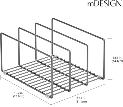 mDesign 3 Slot Tray and Pan Rack — Metal Wire Rack for Pantry and Kitchen Storage — Freestanding Pan Lid Holder Also for Baking Trays and Crockery – Silver