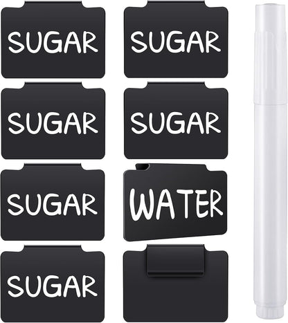 18 Pcs Plastic Basket Bin Label Clip on Removable Basket Label Clip with White Chalk Markers for Kitchen Pantry Storage Fabric Box Hanging Bin