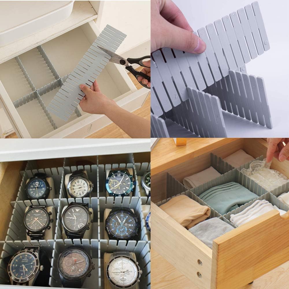 Onerbuy 8pcs Adjustable Grid Drawer Dividers DIY Plastic Closet Separator Tidy Organizer Container 32.5 * 7cm/ 12.8 * 2.8inch for Underwear Socks Belt Office Supplies(Transparent White)