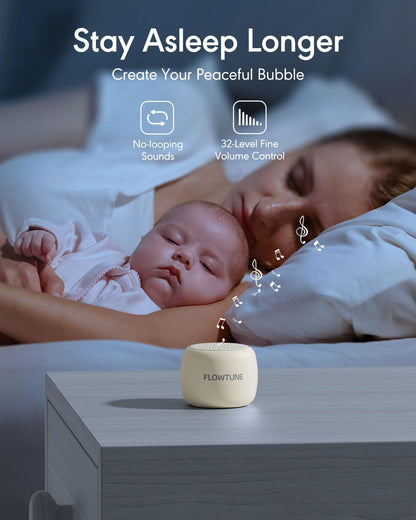 FLOWTUNE Sound Machine White Noise Machine for Baby Adults, 18 Non-looping Sounds, Timer, Memory Function, Portable Sleep Sound Therapy Gift (White)