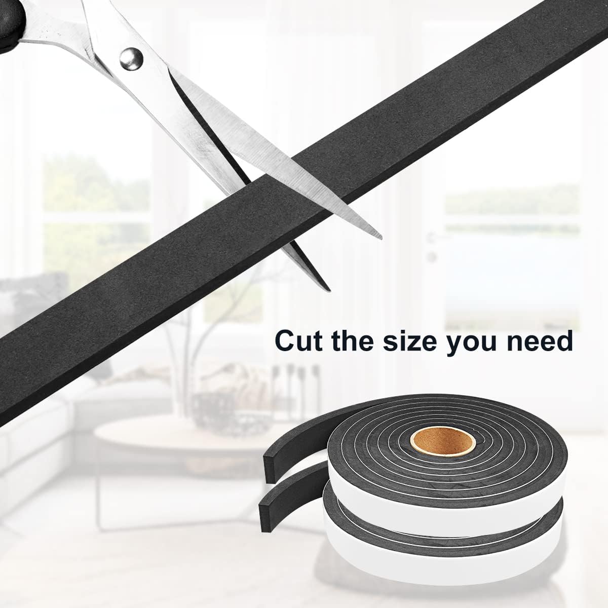 2 Rolls Foam Seal Tape for Door Window Insulation, Soundproof and Shockproof Foam Adhensive Strip, 3/8" Wx3/16 T Single Sided Foam Tape, Cold Air and Draft Closed Cell Seal Strip,Total 32FT