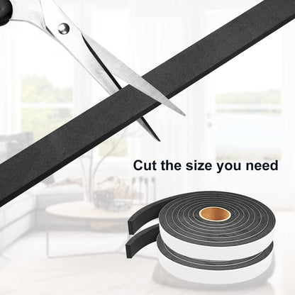 2 Rolls Foam Seal Tape for Door Window Insulation, Soundproof and Shockproof Foam Adhensive Strip, 3/8" Wx3/16 T Single Sided Foam Tape, Cold Air and Draft Closed Cell Seal Strip,Total 32FT