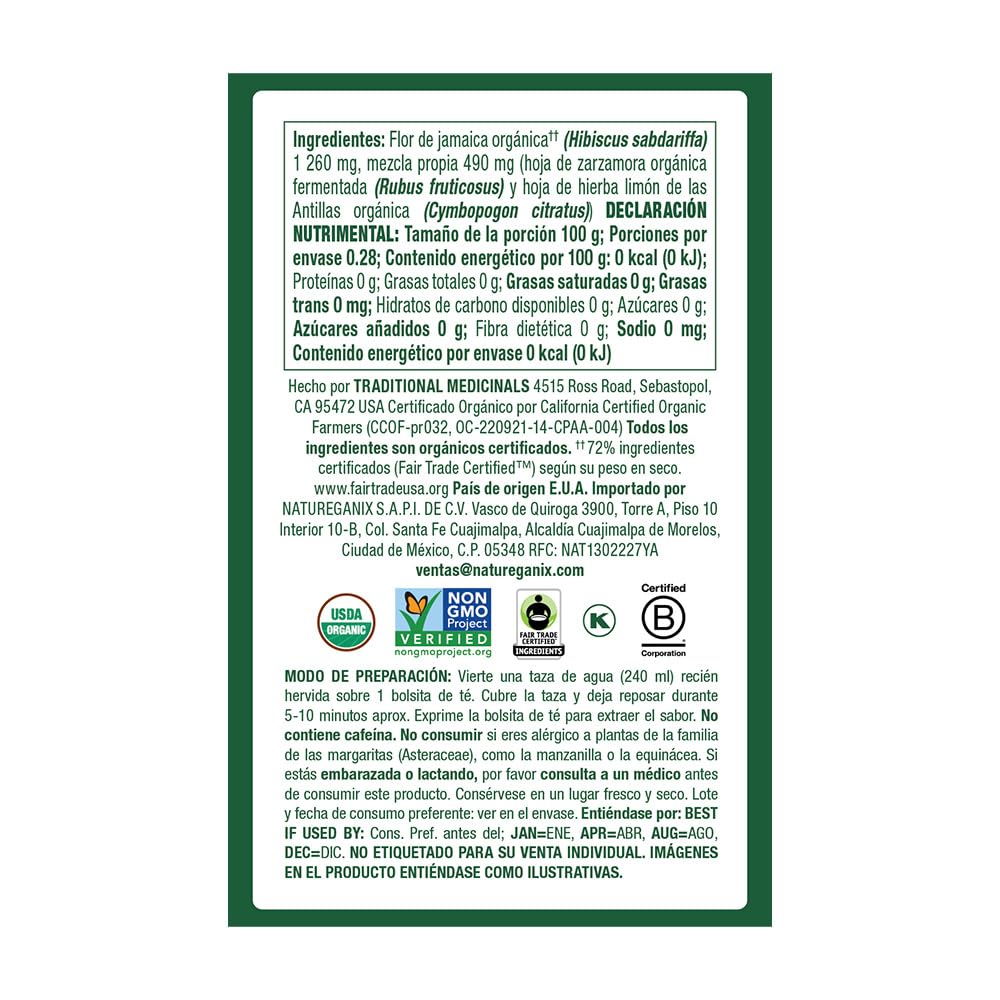Traditional Medicinals Organic, Hibiscus Tea - Supports Normal Heart Health & Cardiovascular Wellness - Kosher, Non-GMO, Caffeine-Free, Compostable - 16 Tea Bags