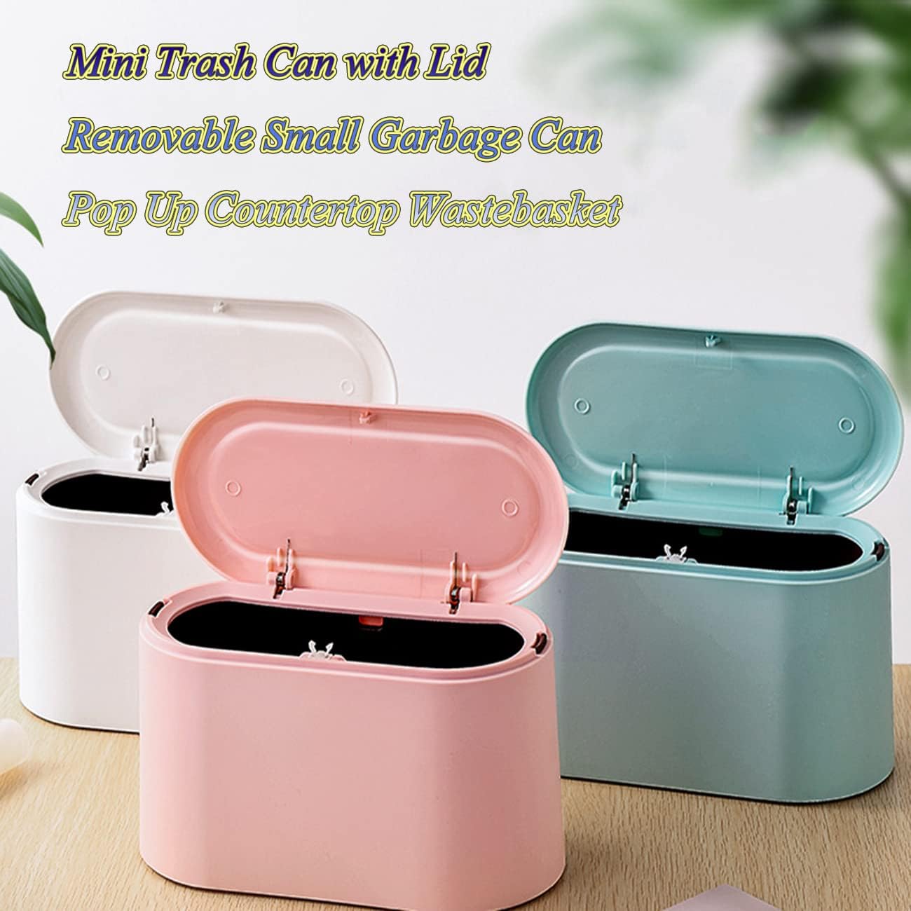 LTWQLing Mini Trash Can with Lid - Removable Small Garbage Can, Tiny Plastic Trash Bin, Pop Up Countertop Wastebasket, Counter Garbage Lint Bin for Bathroom,Office,Kitchen,Desk,Coffee Table(White)