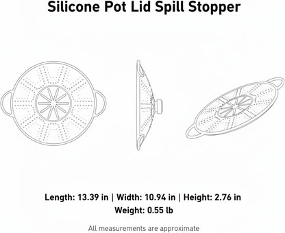 Silicone Pot Lid Spill Stopper with Handles, Heat Resistant Cover for Boiling Pots, 13.4 x 10.9 Inches, Black